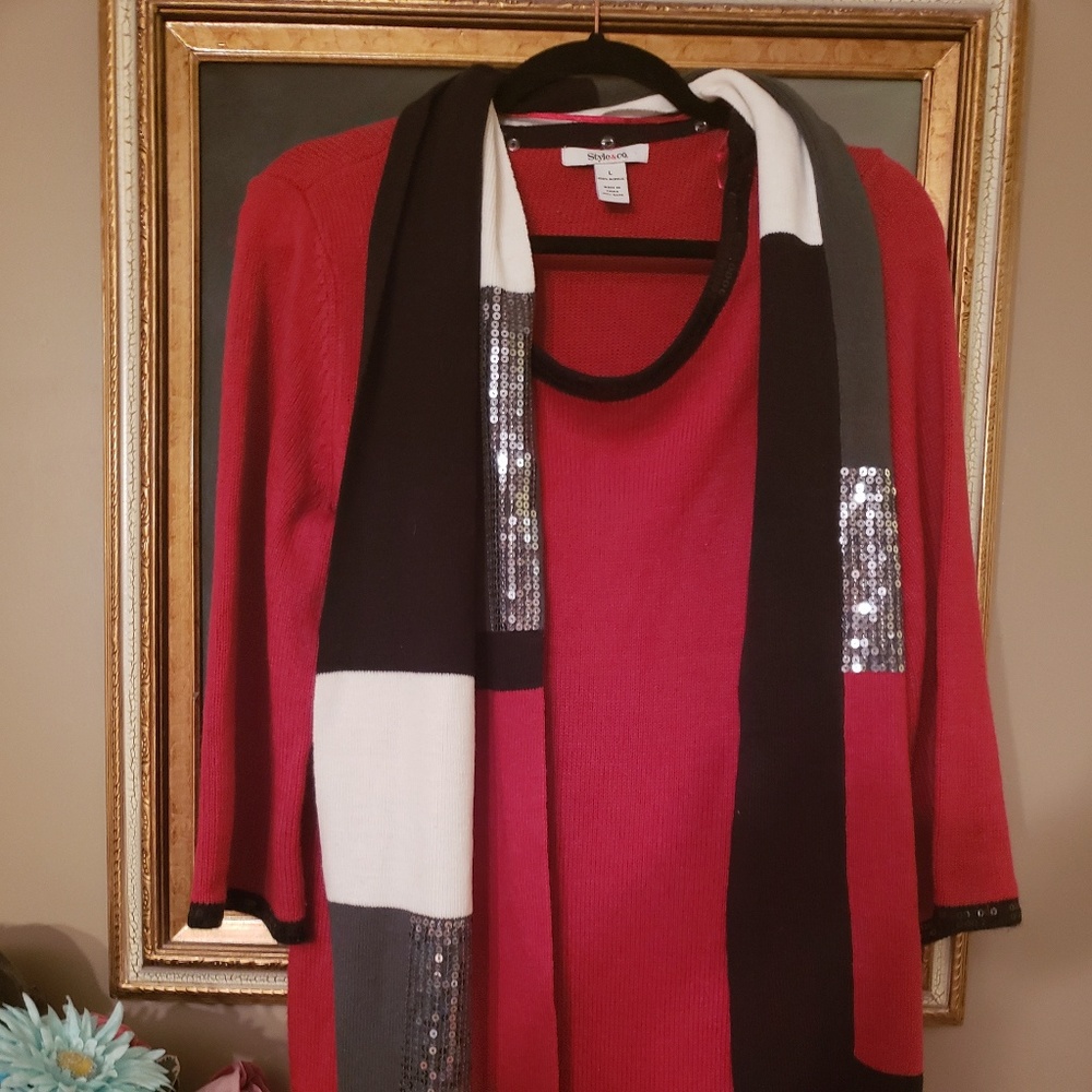 Flash sale Style & co Sweater Dress w sequins trim and matching accent scarf